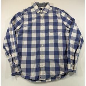 Gap Mens Medium Blue White Buffalo Check Button Down Shirt Cotton